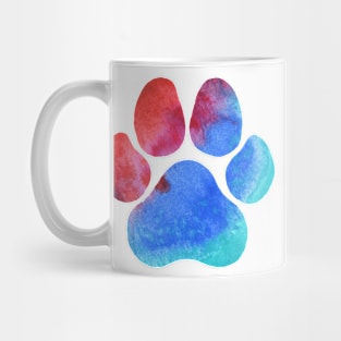 Red and Blue Watercolor Paw Print Mug